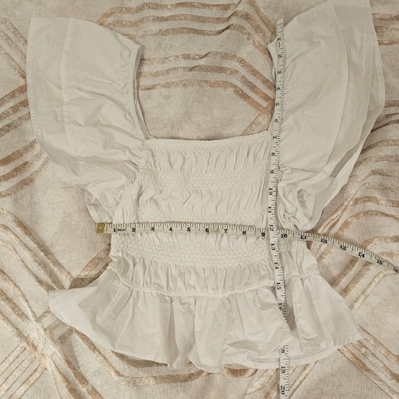 Zara White Puff Sleeve Smocked Cropped Top S - Picture 5 of 5